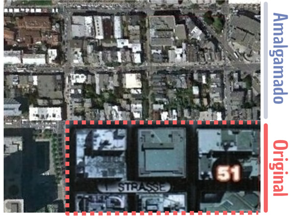 comparación de los distintos acabados fotográficos entre el mapa amalgamado de Night City y el mapa oficial